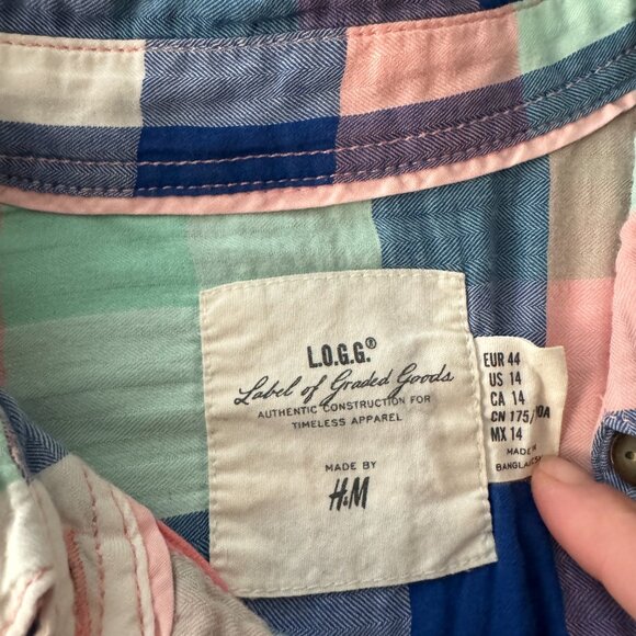 EUC L.O.G.G. by H&M Large Checkered Button Down Shirt Sz 14 - Picture 3 of 5